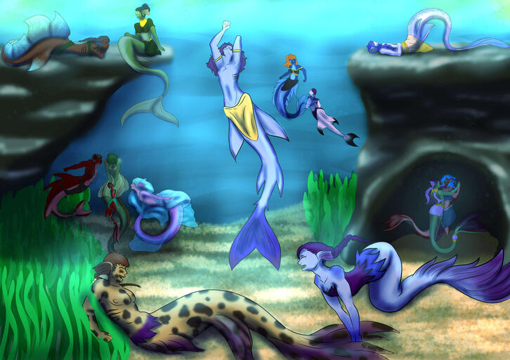 Full Body Multi Character colored Detailed Background